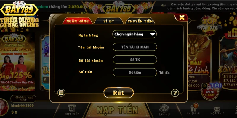 Hướng dẫn từng bước thực hiện nạp tiền Bay789